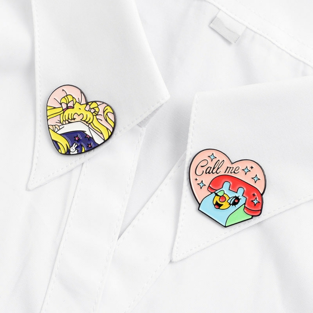 Sleepy Sailor Moon & 'Call Me' (Fisher Price Phone) Enamel Pins set